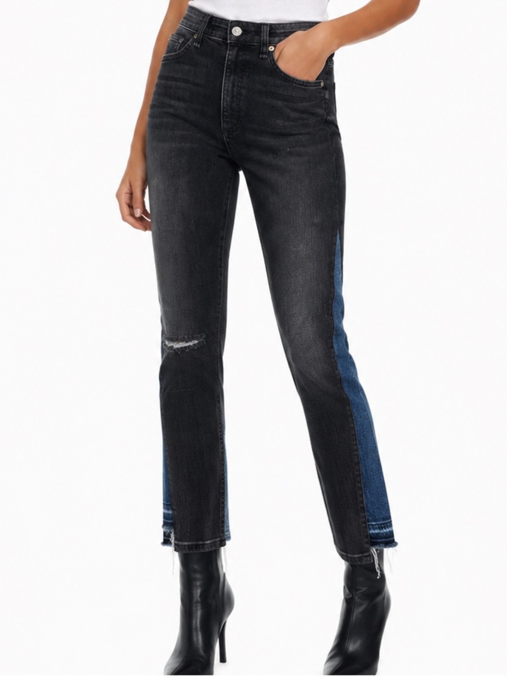 Rag & Bone Nina High Rise Ankle Cigarette Jeans 30 Black Blue Colorblock